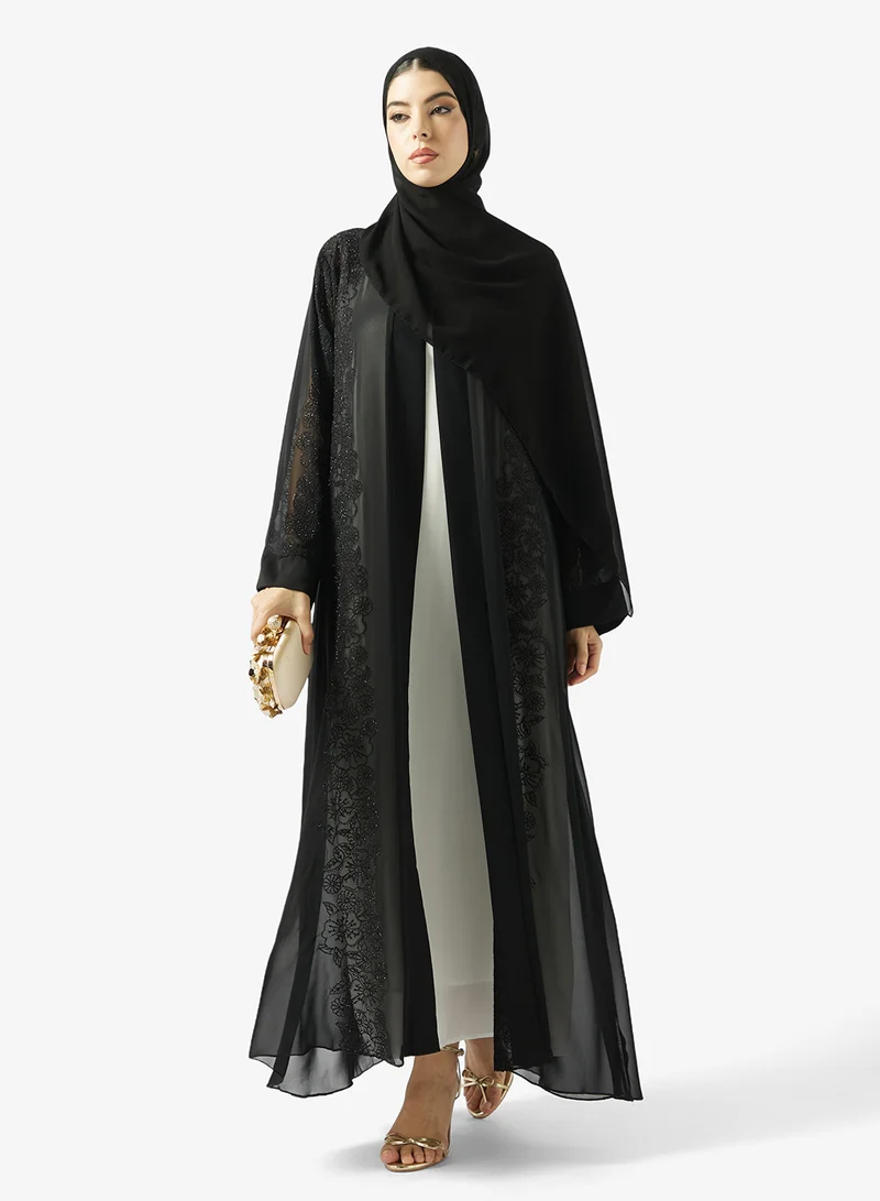 Black Embellished Abaya With Sheila